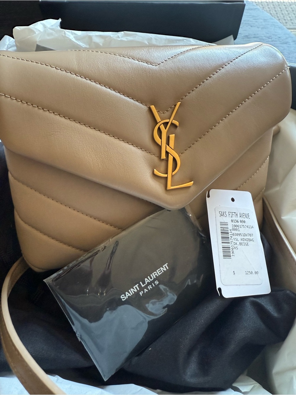 Saint Laurent Tan Quilted Leather Loulou Shoulder Bag with Gold YSL - Picture 2 of 11